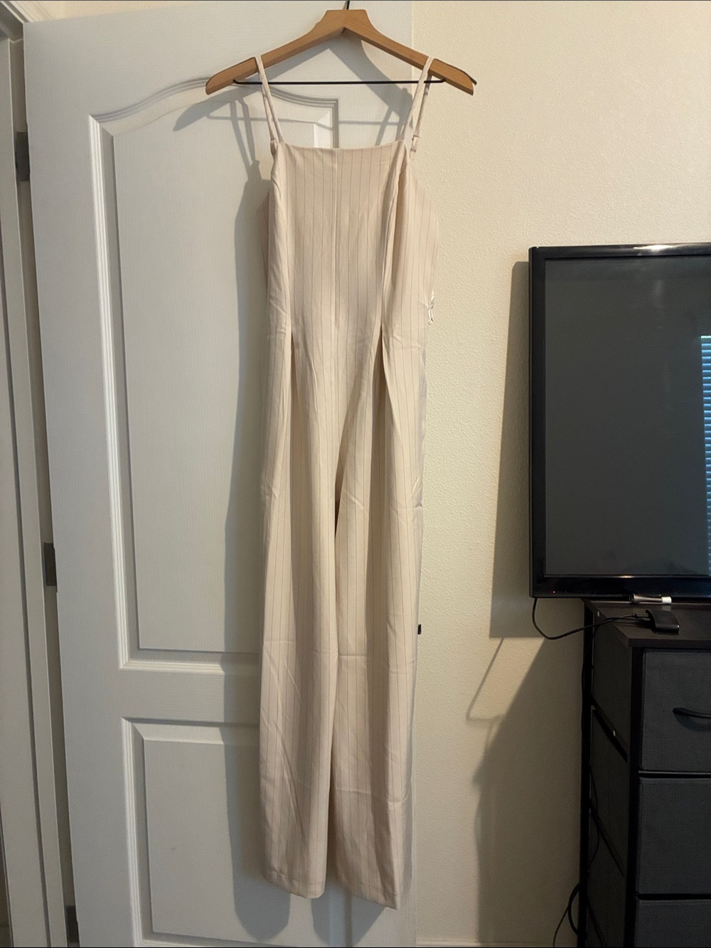 Monteau Cream Wide-Leg Spaghetti Strap Jumpsuit